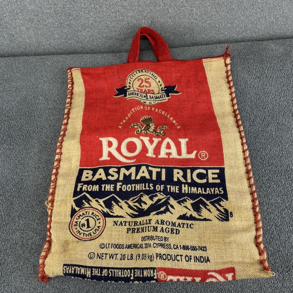 Royal Basmatiβ Burlap Rice Bag with Zipper Red Handles 18" x 14" Tote Bag Crafts